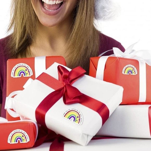 150 THANK YOU FOR SUPPORTING MY SMALL BUSINESS Rainbow Star Stickers 1" x 1.6" - Picture 4 of 7